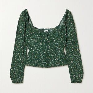 Reformation Clio floral-print crepe blouse in Size 6 Green